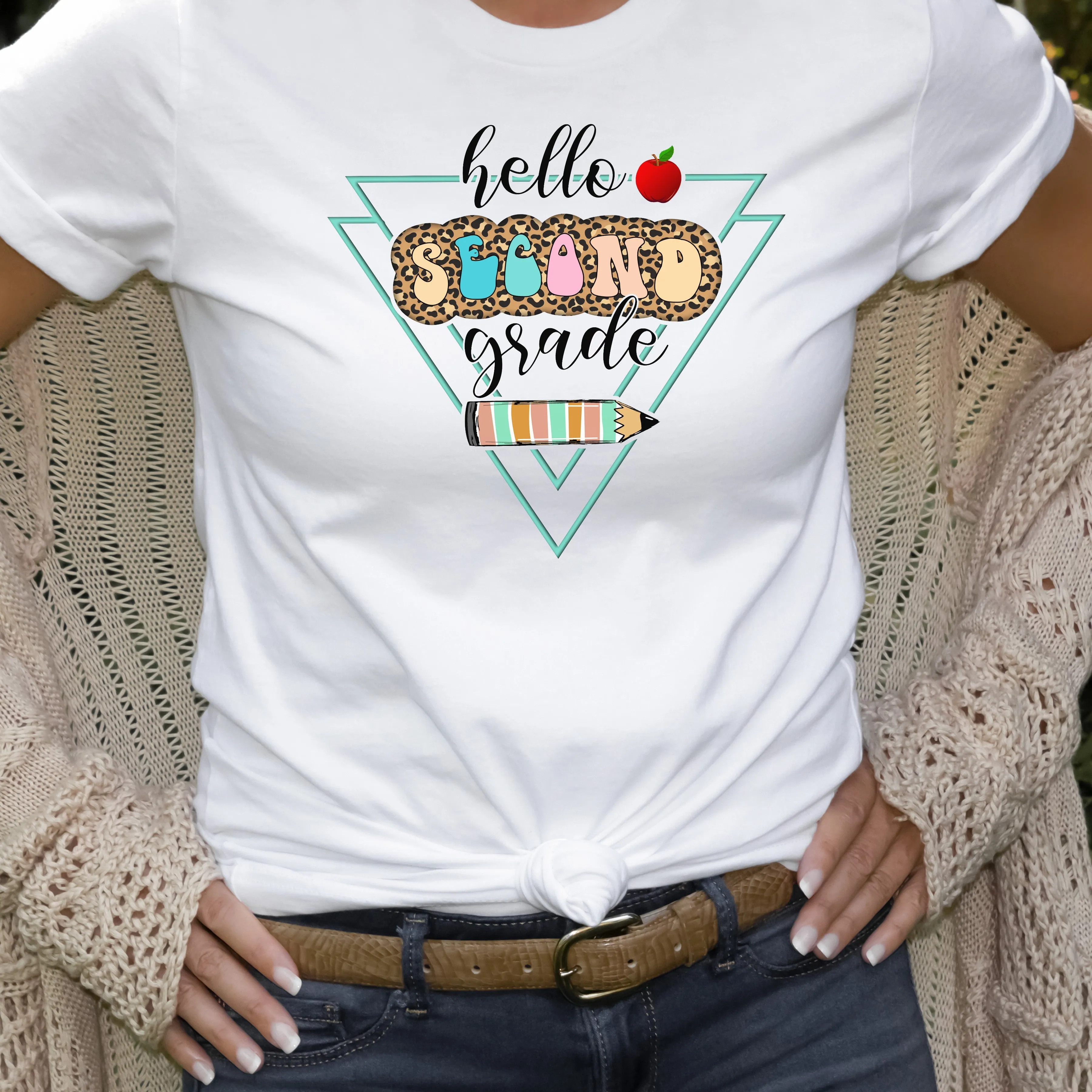 Hello Second Grade Leopard Print Teacher Shirt | Back to School Shirts